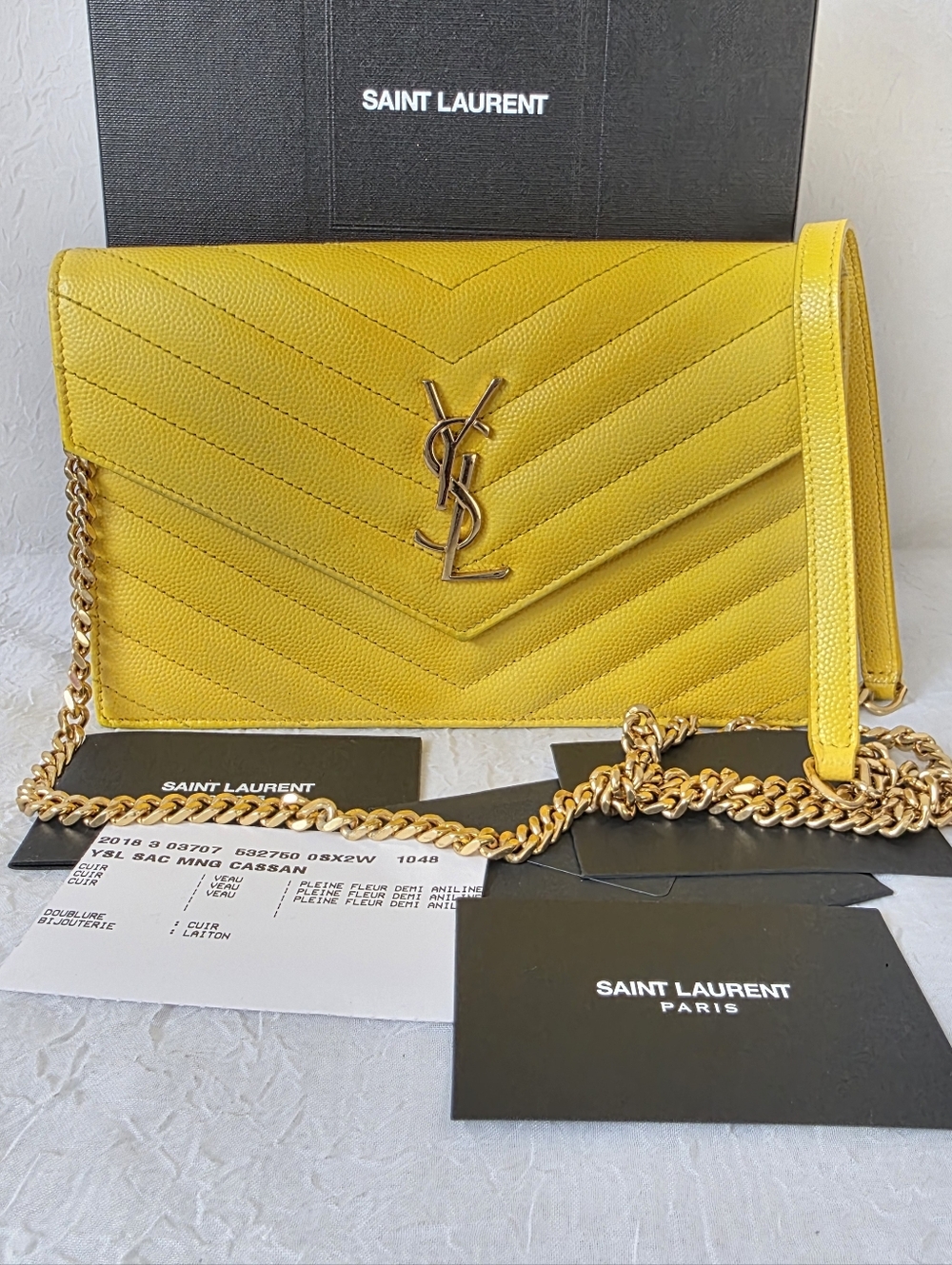 Auth YSL Saint Laurent De Poudre Matelasse Chevron Monogram Envelope Bag